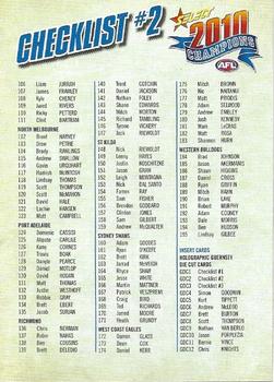 2010 Select AFL Champions #2 Checklist #2 Front